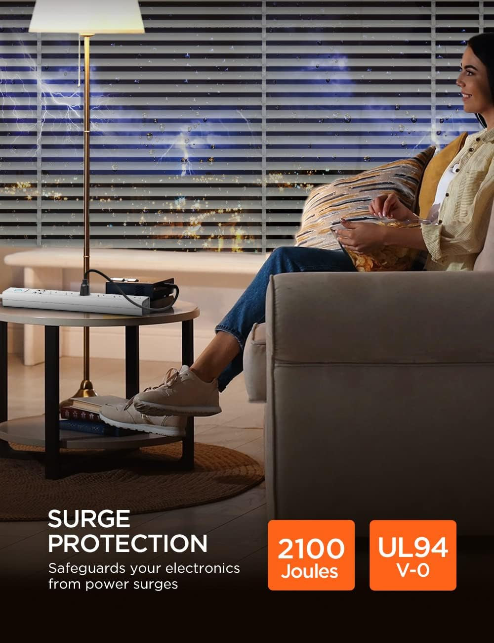 Premium 10ft Power Strip Surge Protector with 6 AC Outlets and 4 Smart USB Ports – Ideal for Home, Office and Dorm Use, 2100 Joules, ETL Listed in Crisp White