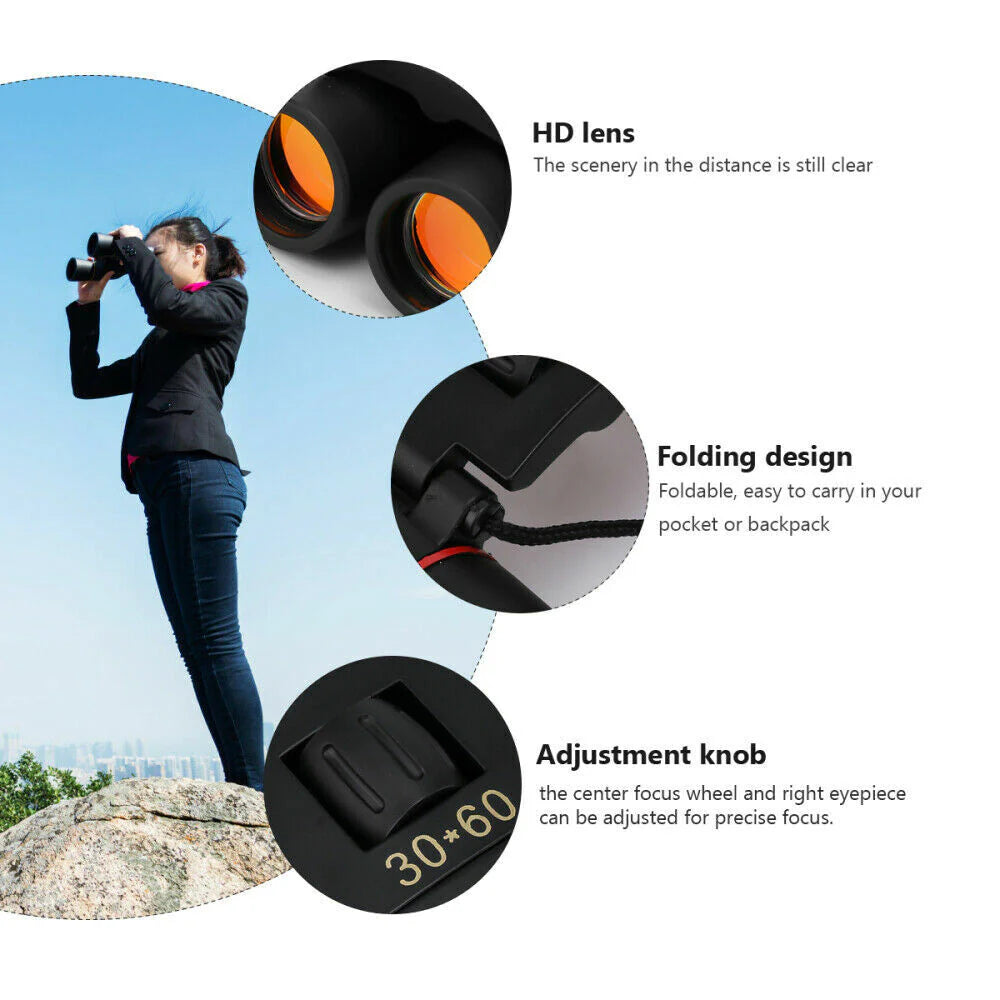 Compact 30X60 Zoom Binoculars - Perfect for Outdoor Adventures, Hunting, and Nighttime Viewing