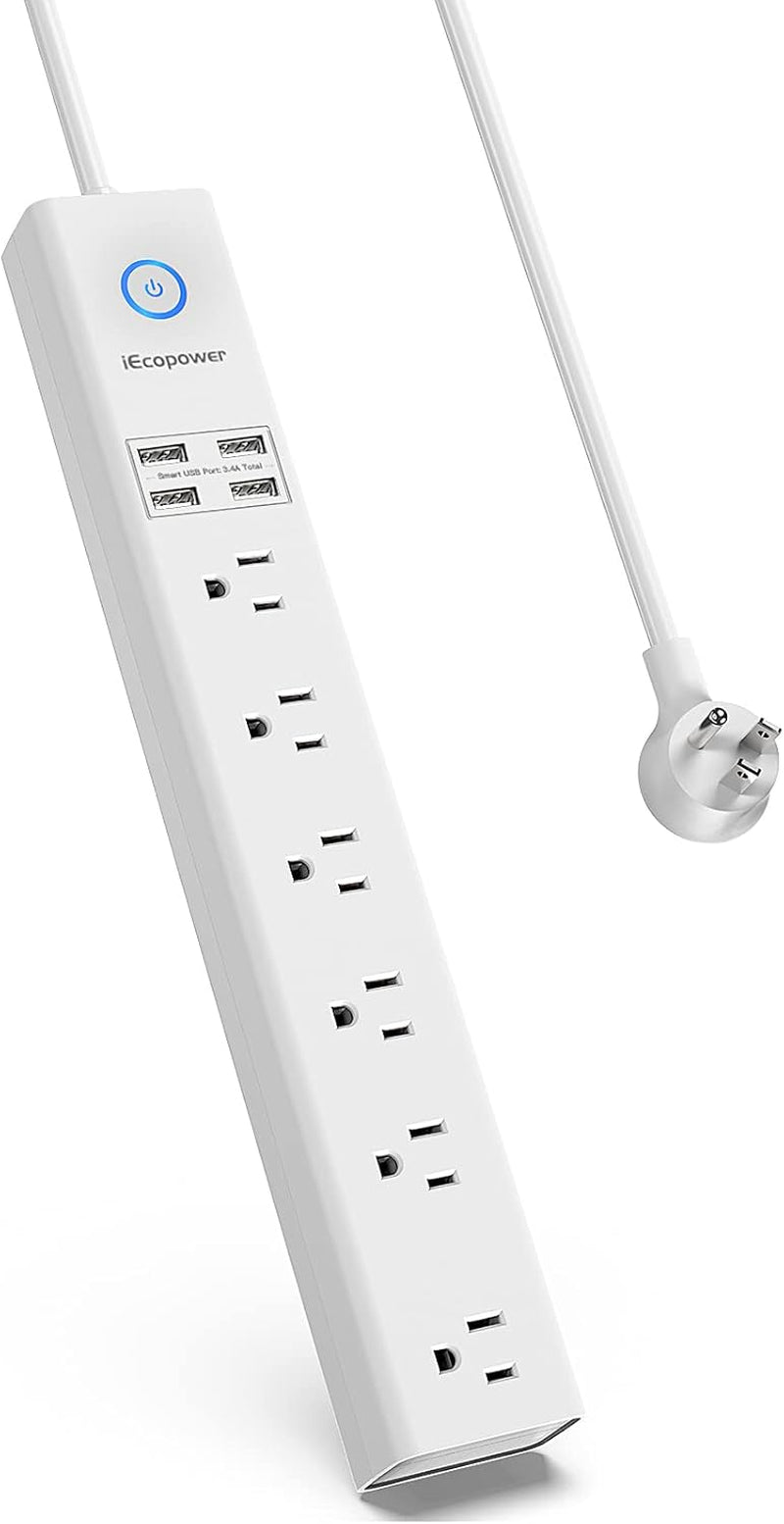 Premium 10ft Power Strip Surge Protector with 6 AC Outlets and 4 Smart USB Ports – Ideal for Home, Office and Dorm Use, 2100 Joules, ETL Listed in Crisp White
